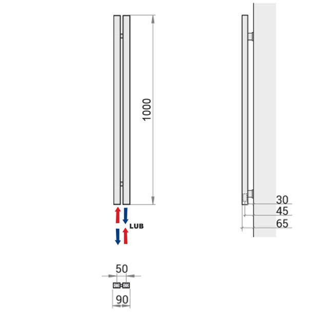 grzejnik Slim 100 x 9 rysunek